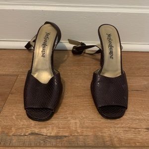 Yves Saint Laurent brown strappy heels.